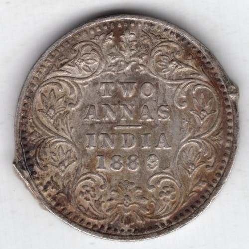 '1889' INDIA TWO 2 ANNAS VICTORIA SILVER WORLD COIN