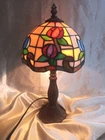 Tiffany Style Stained Glass Tulip Rose Table Lamp 14” Vintage Floral Art Deco
