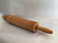 Vintage Thorpe Primitive Natural Wood Rolling Pin Metal Easy Roll 18  Farmhouse