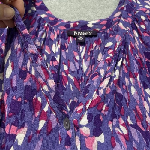 Roaman's Shift Dress Women's Size 24 Purple Short Sleeve Flowy India FLAW - Picture 5 of 13