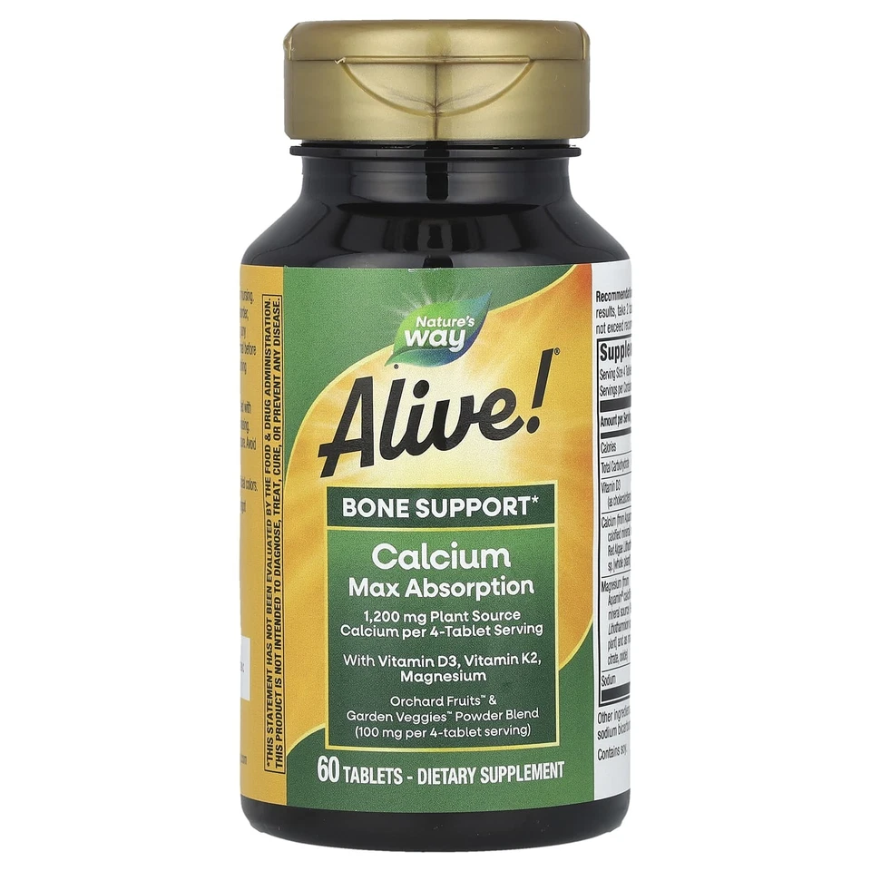 2 X Nature's Way, Alive!, Calcio, Fórmula ósea, 1.300 mg, 60 comprimidos Foto 3 de 3