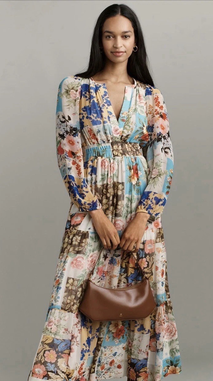 Anthropologie Maxi Dress Somerset Floral Long Sleeve Chiffon Boho Small NWT