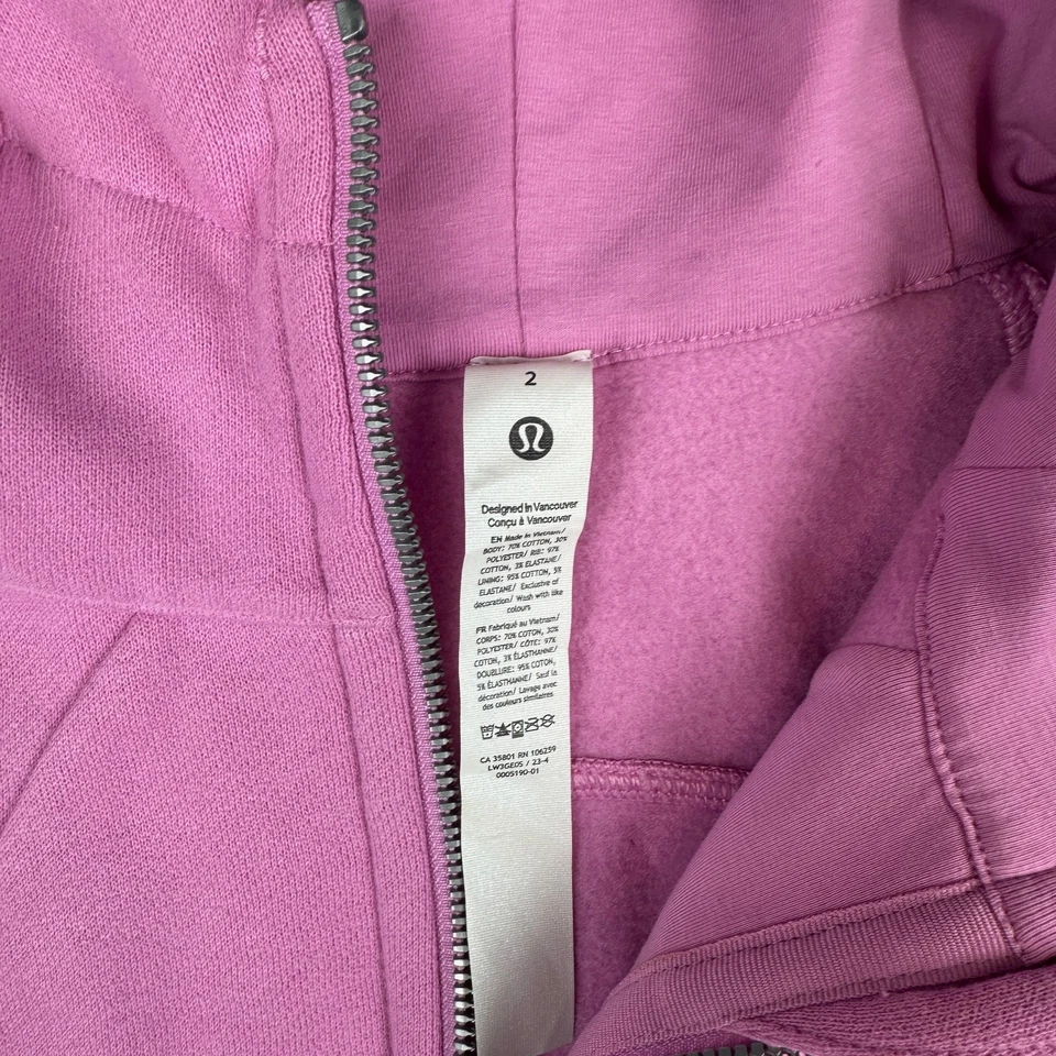 Sudadera con Capucha de Buceo Lululemon Para Mujer 2 Rosa Cremallera Completa Recortada Núcleo Atlético Gimnasio Sudadera con Capucha Foto 4 de 4