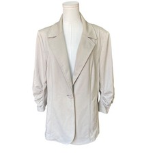 Susan Graver 3/4 Sleeve Blazer Jacket Sz L Long Oversized Preppy Office Stretch