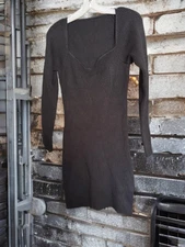 Women's Square-Neck Bodycon Knit Sweater Mini Dress Deep Black