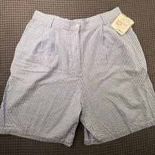 Susan Bristol Vintage High Waist Seersucker Shorts Women’s Size 16 NOS Pleated