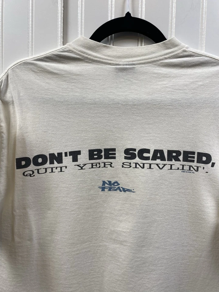 Camiseta de Colección Años 90 No Fear Para Hombre Mediana Blanca Don’t Be Scared Hecha en EE. UU. Ropa de Calle Foto 2 de 4