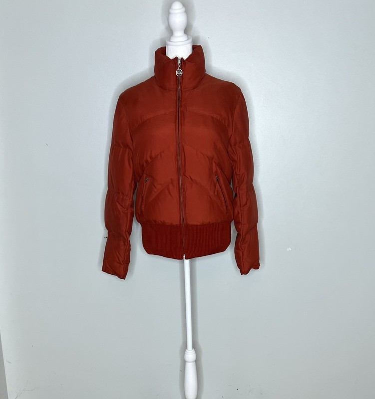 Pepe Jeans Womens Orange Goose Puffer Jacket To The Waist Elastic Size M