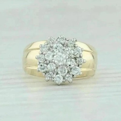 Cluster Wedding Band Ring 14K Yellow Gold Finish Round Cut Lab Created Diamond