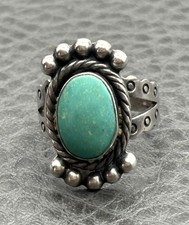 Vintage Native American Signed Sterling Silver 925 Turquoise Ring Size 5.25