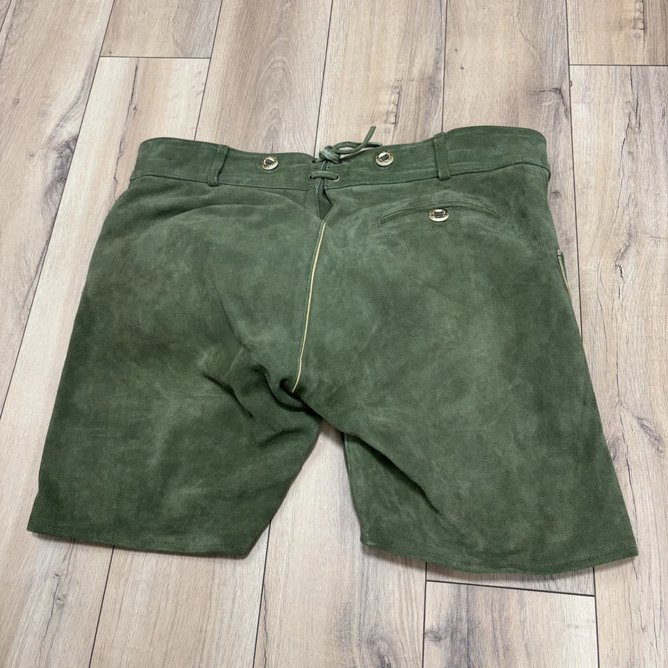 Bavaria Trachten Lederhosen Mens US Size 38 Dark Green Soft Lined Suede Leather - Image 2 of 4