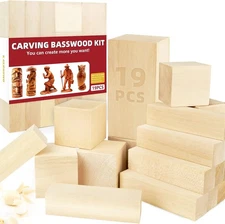Basswood Carving Blocks, 19PCS Whittling Wood Blocks Kit with 3 19 PCS 