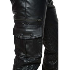 Mens Real Leather Black Pants Cargo Pockets Trousers Bikers Fit Motorbike Pants