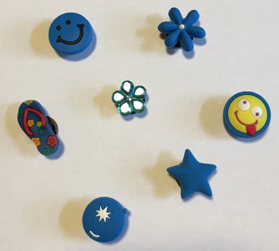 7 Schuh Pins - Shoe Charms - Anstecker für Crocs - Clogs - Blumen u.a. - blau -