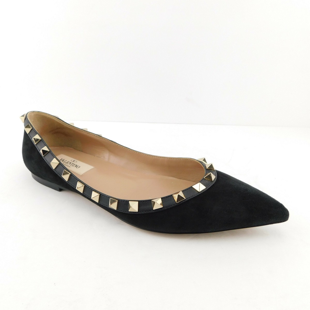 VALENTINO Size ROCKSTUD Black Suede Ballet Flats Skimmers Shoes
