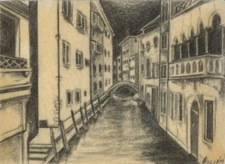 ACEO Contemporary Original Modern Drawing " Venice  Canal "