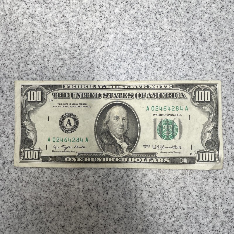 1977 $100 Hundred Dollar Bill Rare Federal Reserve Note Vintage Over 49 year old