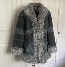 Vintage Giacca Coat Women Extra Large Blue Penny Lane Patchwork Denim Y2k Boho