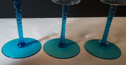 3 Murano Hand Blown Wine/Cordial Turquoise Twisted Stem Glasses - Picture 4 of 5