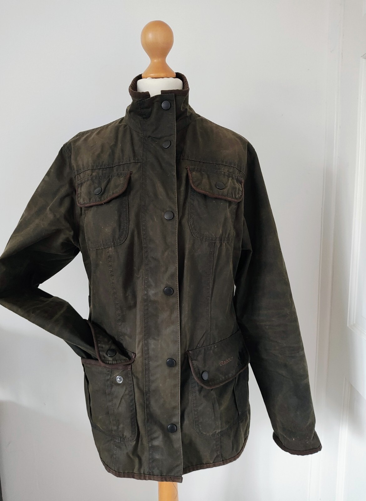 Womens Barbour Jacket Utility RRP £209 Olive Green Waxed Size UK 10 NO