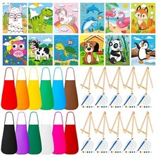 Ireer 84 Pcs Kids Paint Party Set Include 12 Animal Pre Drawn Canvas, Brushes...