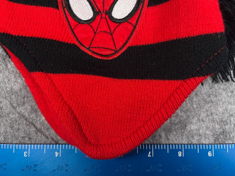 Gorro Spiderman Toque Juvenil OS Rojo Negro Rayas Acrílico Poli Orejeras Mohawk Foto 2 de 4