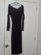 All in Favor Gathered front Cutout Long Sleeve Rib Black Midi Dress Size Large