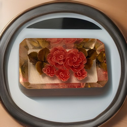 Antique Shop Find Reversed Carved Lucite Rose Brooch 1950’s Carved & Painted