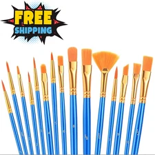 15Pcs Paint Brush Set Acrylic Oil Watercolor Face Body Rock Painting Artist Kit