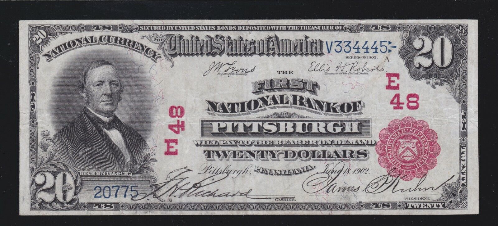 1902 $20 National Las Vegas Mall RS Currency First Pittsburgh 48 Chtr PA NB discount FR