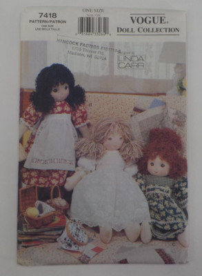 VOGUE CRAFT PATTERN #7418 18'' VOGUE DOLL COLLECTION RAG DOLL CLOTHES UNCUT 2001