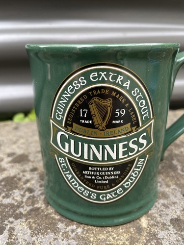 Guinness Extra Stout Beer Coffee Mug St. James’s Gate Dublin Raised Irish Green - Picture 2 of 5