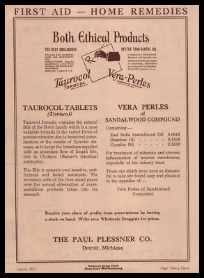 #ad 1931 Paul Plessner Co. Detroit MI Vera Perles Sandalwood Oil Quackery Print Ad $8.52