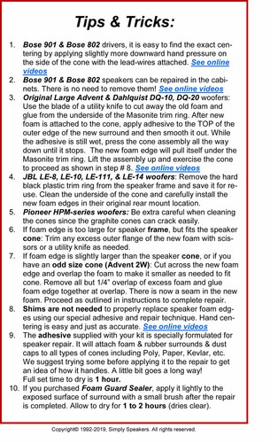 Infinity IRS Delta IRS Gamma 4 Pack Speaker Foam Surround Repair Kit FSK-12Ji-4 - Picture 8 of 8