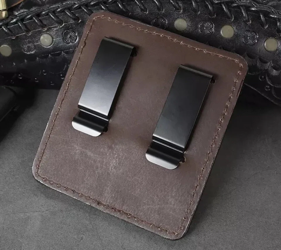 双真皮弹匣袋适合任何 9 毫米 / 0.40 / 0.45 手枪 Mag IWB OWB — 第 4/4 张图片