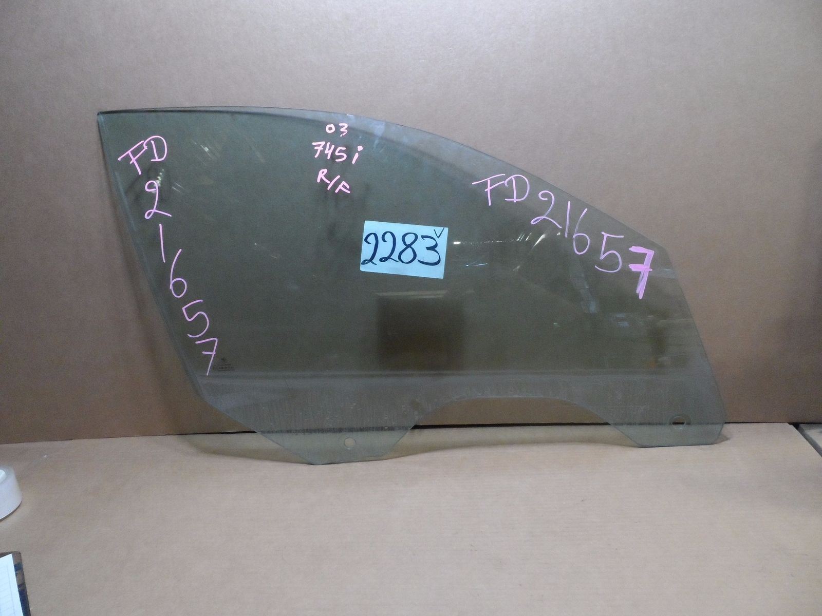 02 03 04 05 06 07 08 BMW 745 Front Passenger Used Door Glass #2283-V