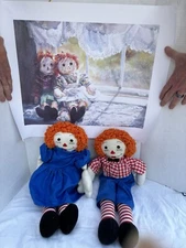Vintage Raggedy Ann And Andy dolls 19 Inches With Print 22x18