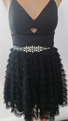 Diamanté Braut/Brautjungfer/Blumenmädchen Gürtel in Schwarz Party Schärpe 