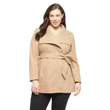 PURE ENERGY WOMEN'S PLUS SIZE WRAP COAT 1X, OATMEAL *NEW