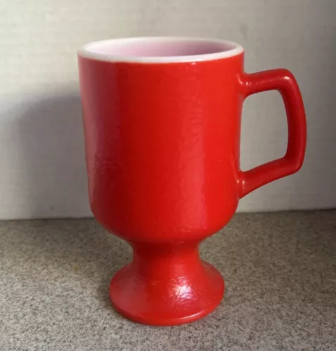 Vintage Anchor Hocking Footed Pedestal Red Milk Glass Mug Cup