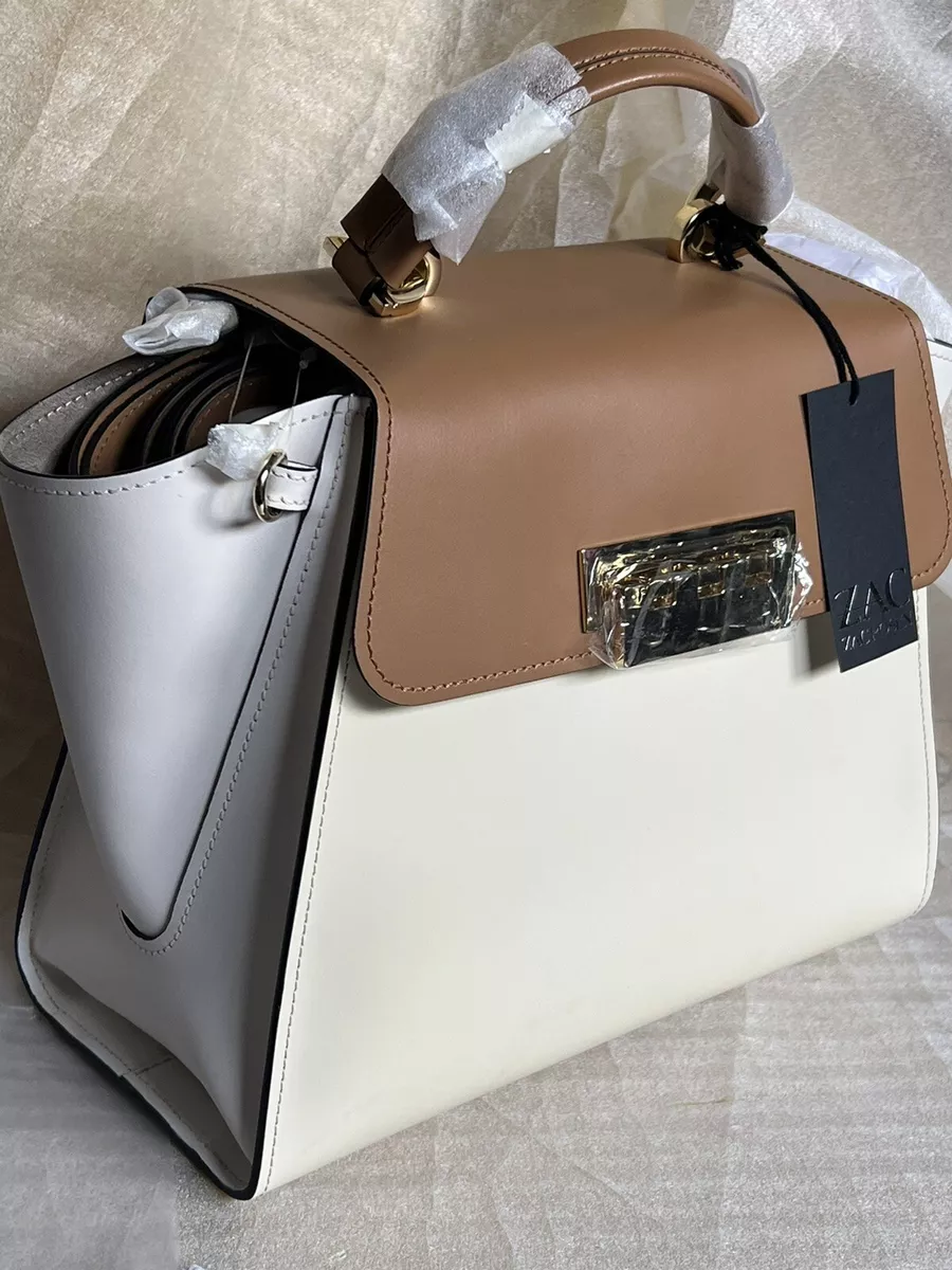 Zac Posen Zac Eartha Top Handle Colorblocked Leather Shoulder Bag In Grey