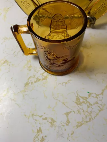 Vintage Tiara Indiana Glass Amber Humpty Dumpty Child's Handled Mug EXCELLENT