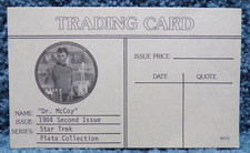 STAR TREK DOCTOR LEONARD McCOY BONES 1984 TRADING CARD FROM A COLLECTOR PLATE