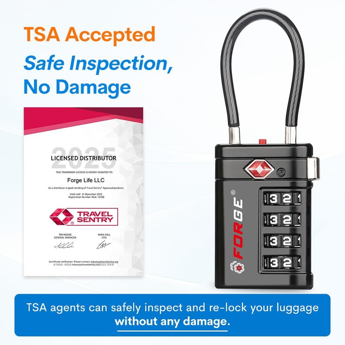 Forge TSA Approved Luggage Locks 4 Digit Combination TSA Travel