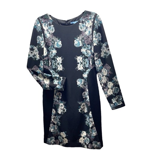 avec les filles women's floral-embroidered sheath dress Avec Les Filles Womens Black Floral Embroidered Long Sleeve Sheath Dress Size 14