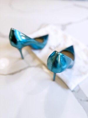 Dior パンプス 37.5 D $1390 MSRP Dior Metallic Blue Leather Cherie Pointed Toe