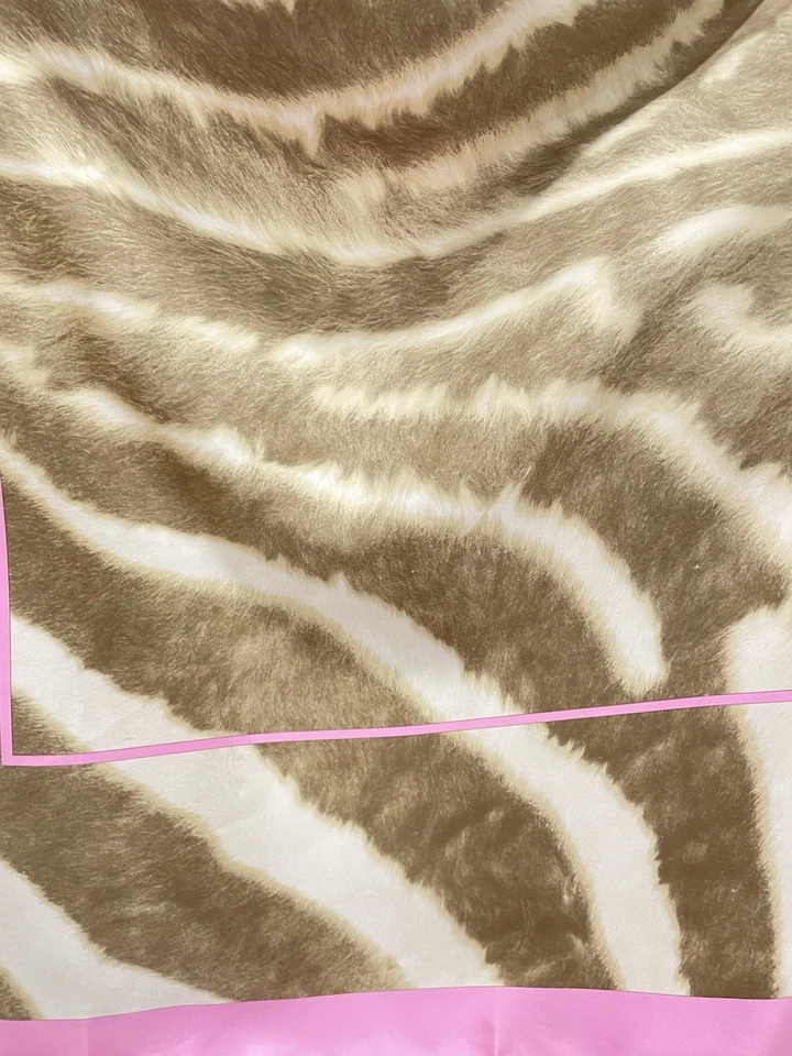 Escada Silk Scarf Vintage Animal Print Zebra Stripes Pink Border #A123 - Image 2 of 4