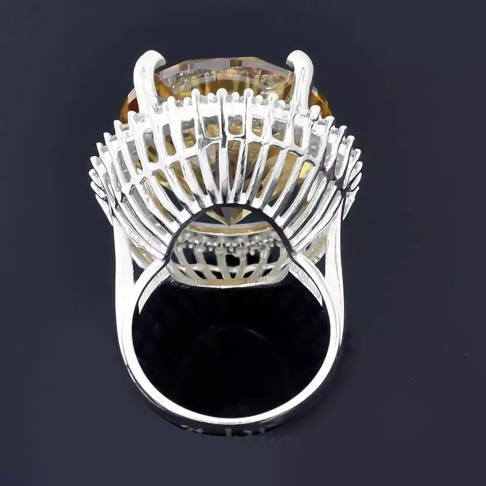 Anel solitário de diamante tratado com champanhe 13,60 quilates certificado em prata 925 - Imagem 4 de 4