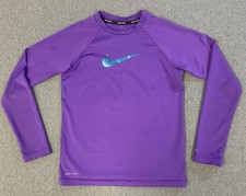 Nike Kids Rash Guard Dri-Fit Unisex Purple UPF 40 Size Small 8 10 Yrs