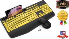 Wireless Keyboard and Mouse Combo - Large Print Ergonomic Keyboard with Wrist...